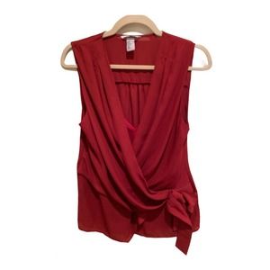 H&M Faux Wrap Front Red Top Size 10